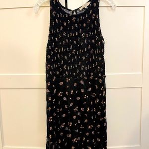 Loft - black floral shirred halter dress. Small.